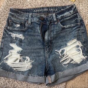 American Eagle Outfitters Blue Distressed Jean Shorts